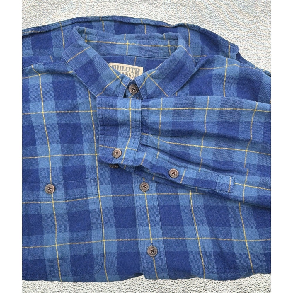 Duluth‎ Shirt Mens 2XL Blue Tartan Plaid Button Up Flannel Cabincore Camp